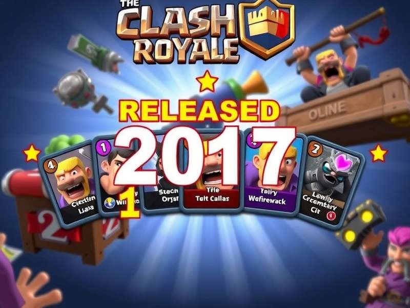 Collage of Clash Royale cards released in 2017 including Royal Ghost, Magic Archer, Mega Knight, and Electro Dragon