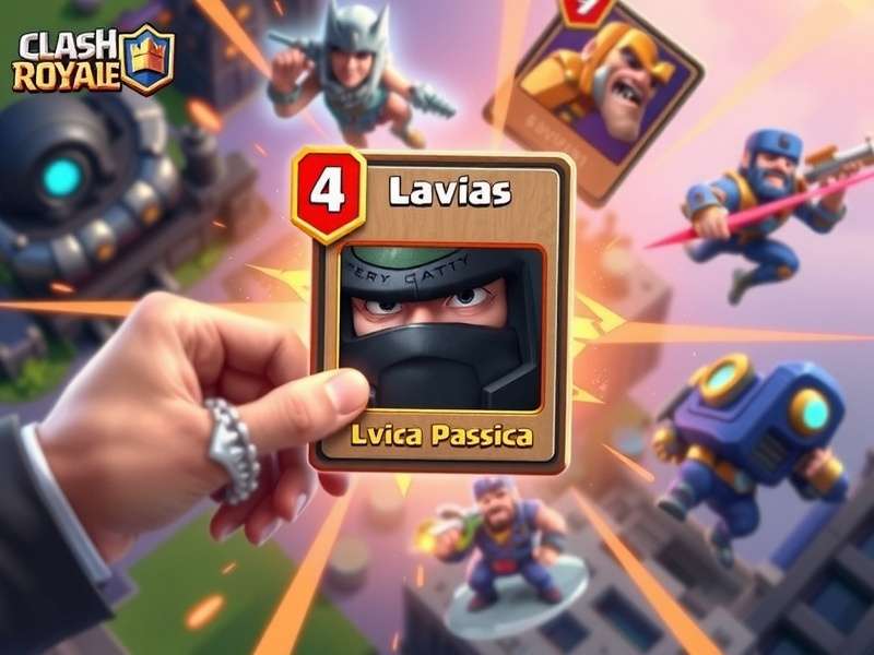 Concept art of a chaotic Clash Royale battlefield with magical effects