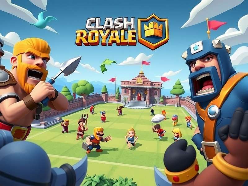 Clash Royale intense battle scene with towers and cards