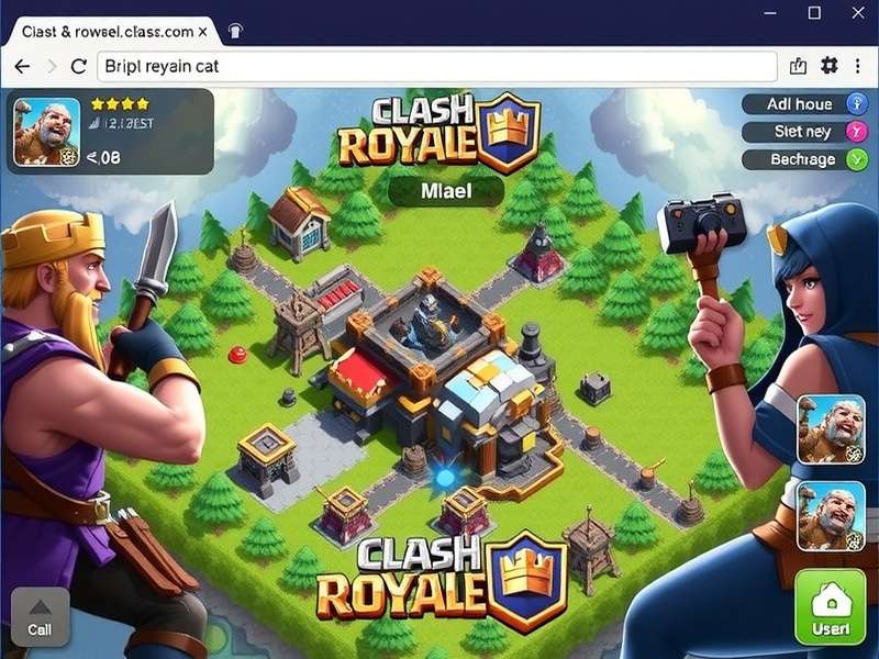 Clash Royale Browser gameplay screenshot showing a real-time arena battle with elixir bars and card decks