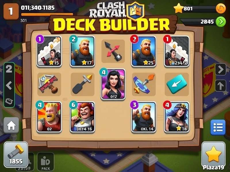 Clash Royale Deck Builder interface showing card synergy visualization and win-rate analytics