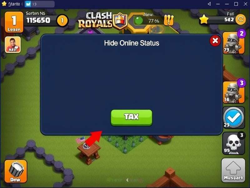 Clash Royale hide online status guide banner with privacy shield and arena background